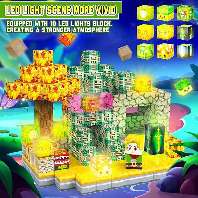 200PCS Magnetic Building Blocks - Light Up Magnetic Blocks Cubes, Stacking Magnet Blocks Building Toys, School STEM Toys for 3 4 5 6 7 8-12 Year Old Toddlers Boys Girls Birthday Thanksgiving Gifts
