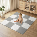 16Pcs Baby Play Mat for Floor, Foam Floor Tiles for Kids with Interlocking, Squares Foam Puzzle Carpet for Playroom, Crawling Rug for Babies 6-12 Months,Toddlers,11.8 * 11.8 * 0.6In Each,Grey White