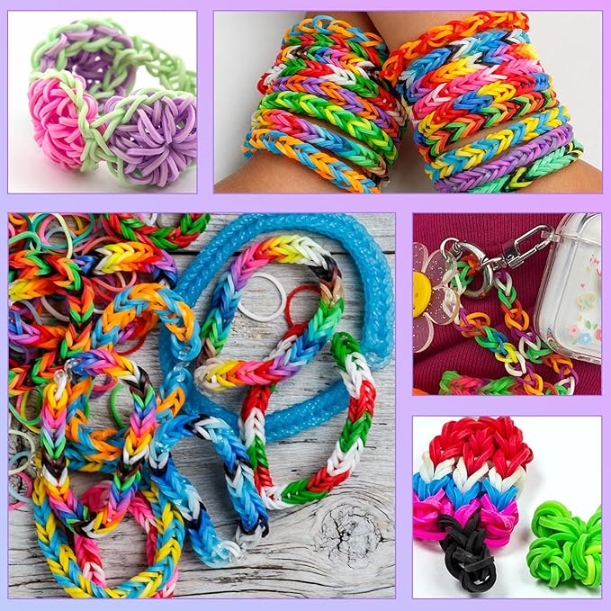 18500+ Bracelet Making Kit Rubber Band, 26 Colors Rubberband Bracelet Kit with 3 Layer Container Includes Glow-in-The-Dark Rubber Bands, Bracelet Making Refill Kit Birthday Gift for Kids(Purple)