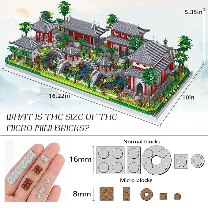LanZhon Architecture of Suzhou Garden Micro Building Blocks Set,Large Creative Building Set Toys Gifts for Adults and Kids, 3988PCS Micro Mini Bricks Kit for Display