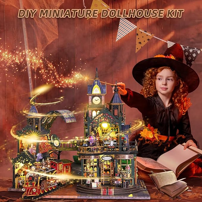 DIY Miniature Dollhouse Kit, Wooden Dollhouse Kit Miniature House Kit with LED Light,Creative Room Idea for Kids/Adults Magic House DIY Kits