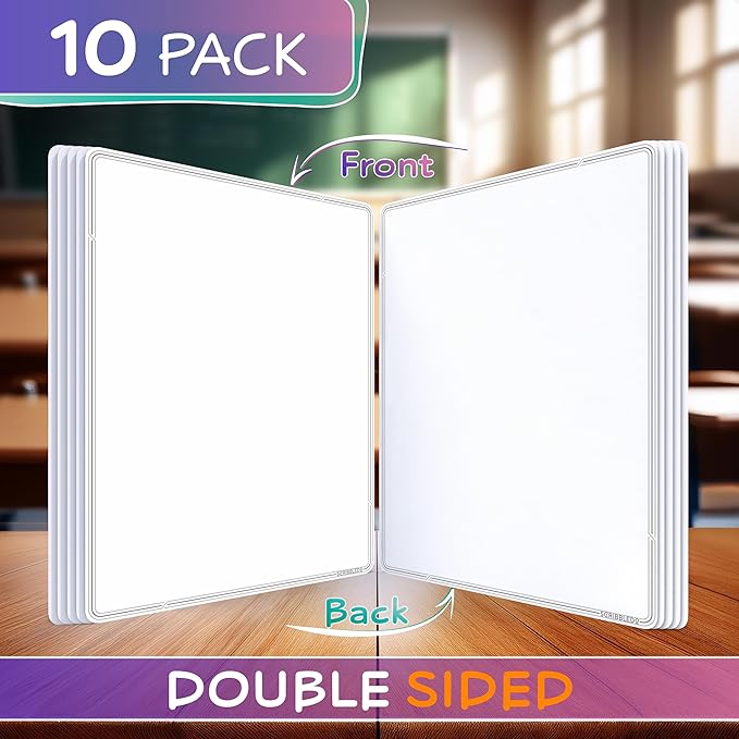 SCRIBBLEDO Small White Board Dry Erase Sheets 9”x12” for Kids Teacher Class Manipulatives Personal Mini Whiteboards Sheets Students Homeschool Supplies Small Dry Erase Boards Classroom Pack 10 Sheets