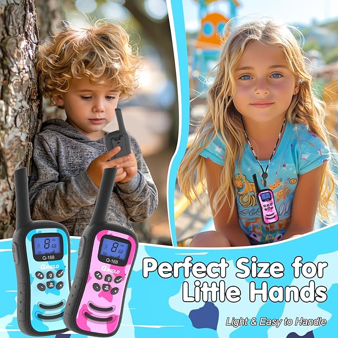 Qniglo Rechargeable Walkie Talkies for Kids with USB Charger, 22 Channels Walkie-Talkies with Lanyard, Camo Toys Gifts 4 Pack Walky Talky for Camping Hiking Family Games, for Age 3 4 5-12 Boys Girls