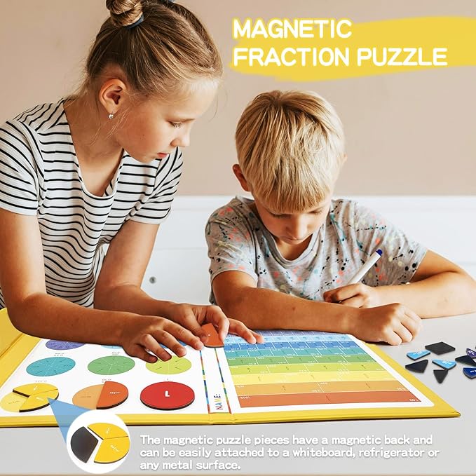 Magnetic Fraction Educational Puzzle for Kids, New Magnetic Fraction Tiles & Fraction Circles, Math Manipulatives for Elementary School Early Math Skills