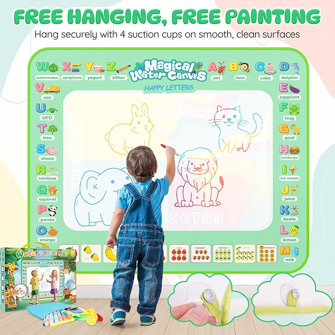 Water Doodle Mat 40 X 32 Inches Mess Free Coloring Magic Drawing Mat Toddlers Educational Toys,Birthday Christmas Gifts for 3 4 5 6 7 8 Years Old Boys Girls