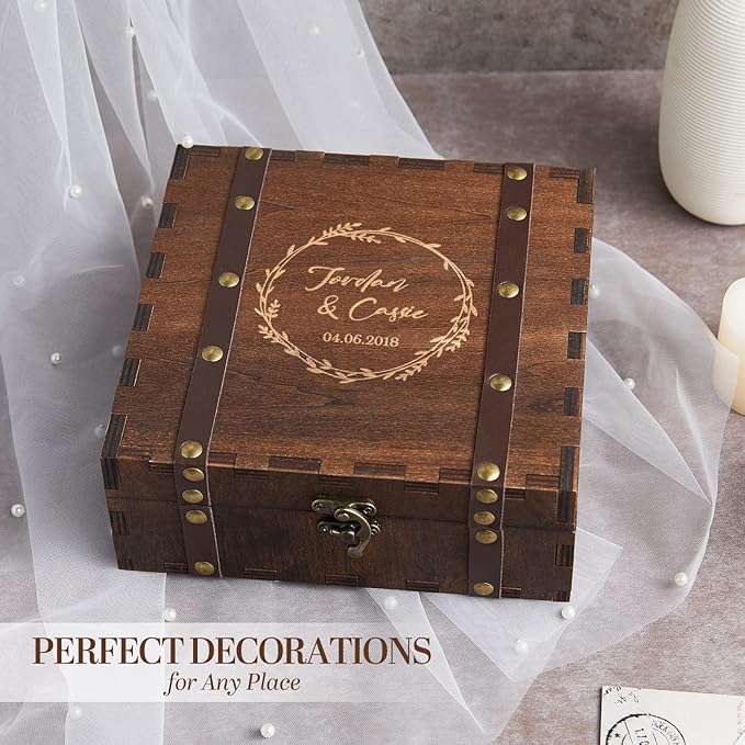 AW BRIDAL Personalized Wedding Keepsake Box Memory Box Wooden Storage Box for Trinkets Photos Jewelry Wedding Engagement Gifts for Couples//DK2201CPP67//