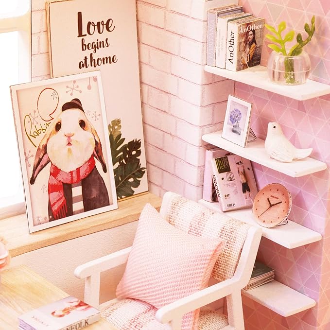 CUTEROOM DIY Miniature House Kit Handmade Wooden Dollhouse - Creative Doll House Toys for Children Birthday Plus Music Box & LED Light - Tranquil Time