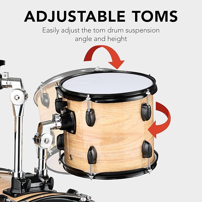 Best Choice Products 5-Piece Full Size Complete Adult Drum Set w/Cymbal Stands, Stool, Drum Pedal, Sticks, Floor Tom - Natural