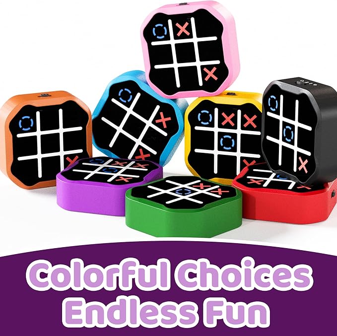 4-in-1 Rechargeable Electronic Tic Tac Toe Game – Handheld Travel Toy with Memory & Whack-a-Mole, Silent Mode, Fun for Kids & Adults, Gift for Kids Age 3+, Purple