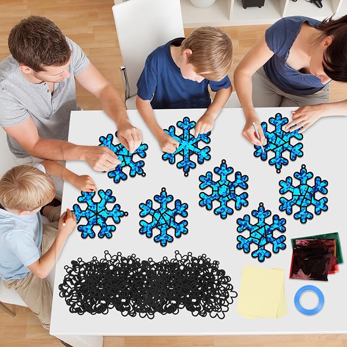 32 Sets Winter Snowflake Suncatchers Craft Kit DIY Window Stained Glass Effect Wintertime Snowflake Paper Crafts Home School Classroom Decoration Kid Birthday Gift Creative Art Project Activity Game