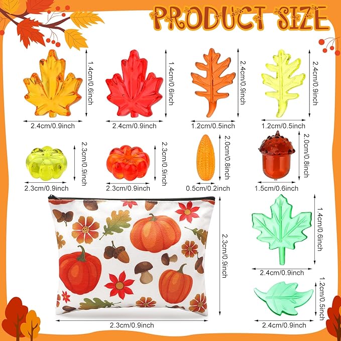 Jenaai 228 Pcs Sensory Bin Filler Fine Motor Skills Toys Counting Weight Sorting Toy Set with Acrylic Fall Leaves Pumpkin Tweezers Scissors Clips Cups and Storage Bag for Thanksgiving and Autumn Decor