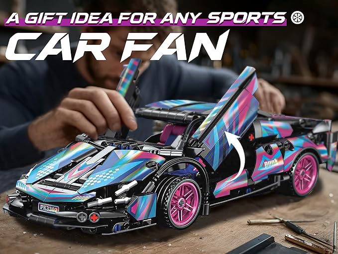 Sosuy Building-Block Race-Car Set, 1:18 Technical Model Kit 586 Pcs DIY Pull-Back Cyberpunk Toy for Boy Girl Kid Age 6+ Year, Birthday Gift for Teen Adult Display, Speed Super Sports Cars Bricks Icons