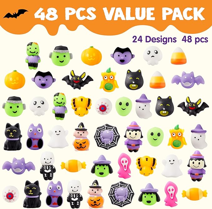 JOYIN 24 Pcs Halloween Mochi Squishy Toys, Halloween Classies Character Squishy Toys for Halloween Christmas Party Favors, Boys & Girls Birthday Gifts, Classroom Prize, Goodie Bag