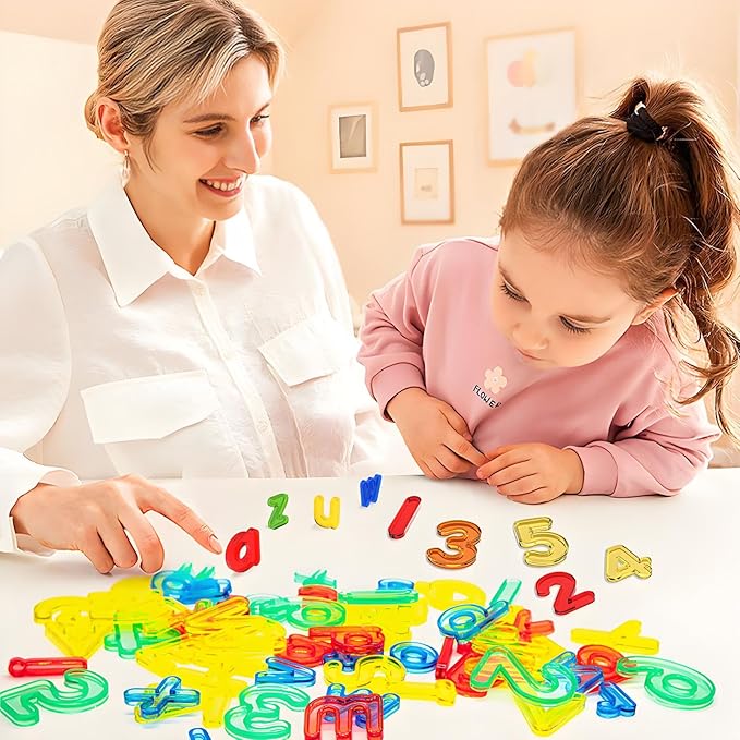 Light Table Toys 66 Pcs Translucent Capital and Lowercase Letters and Numbers,Light Table Manipulatives and Accessories for Kids