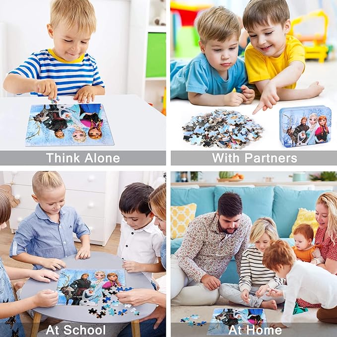 LELEMON Puzzles for Kids Ages 4-8,Snowmen 100 Piece Puzzles for Kids,Educational Kids Puzzles Jigsaw Puzzles in a Metal Box,Children 100 Piece Puzzle Games Puzzle Toys for Girls and Boys