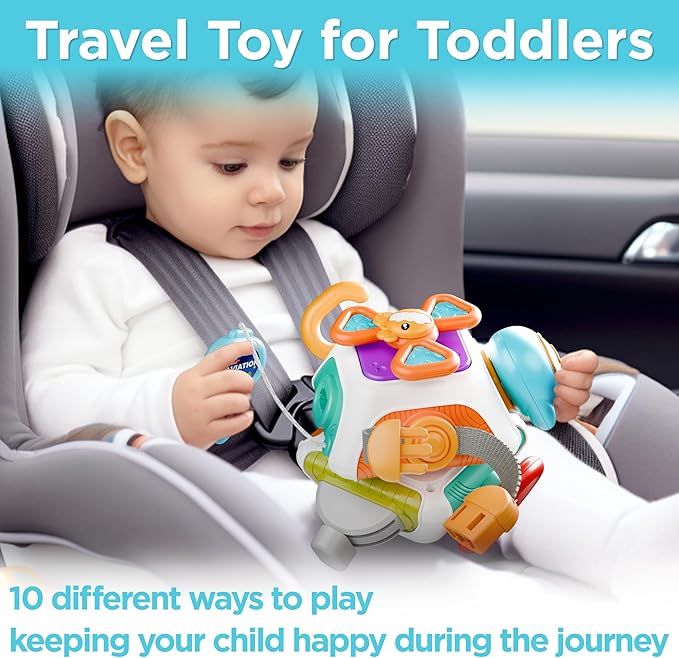 iPlay, iLearn 10 in 1 Baby Busy Board Cube, Montessori Sensory Toy Toddler 1-3, Infant Carseat Plane Travel, Kid Education Learning Activity, Birthday Gift 6 9 10 12 18 Month 1 2 Year Old Boy Girl