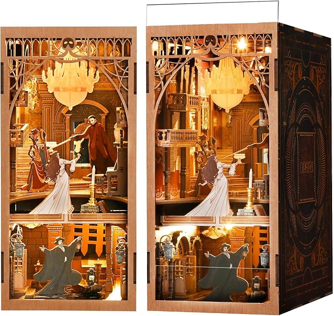 Book Nook Kit, DIY Miniature Dollhouse Booknook Kit, 3D Wooden Puzzle Bookend Bookshelf Insert with LED Light for Teens and Adults (Phantom of The Opera)