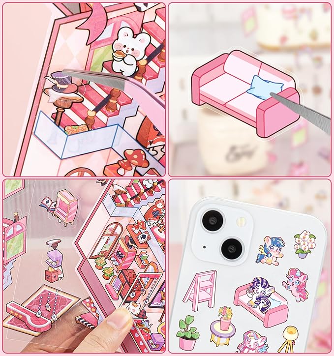 DIY 3D House Stickers, 8 Sets Fun DIY Stickers Scene Make Your Own Mini House Cute Cartoon Animal Scene Sticker for Kids Adult Sticker Art Relief Stress Pass The Time