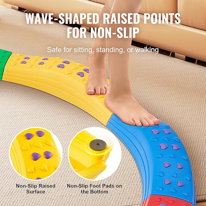 VEVOR Balance Beam Stepping Stones, 8 PCS Toddler Balance Boards Non-Slip Textured Surface & Rubber Pads, Montessori Toy for Kids 3-6, Build Coordination and Gross Motor Skills, Indoor or Outdoor Play