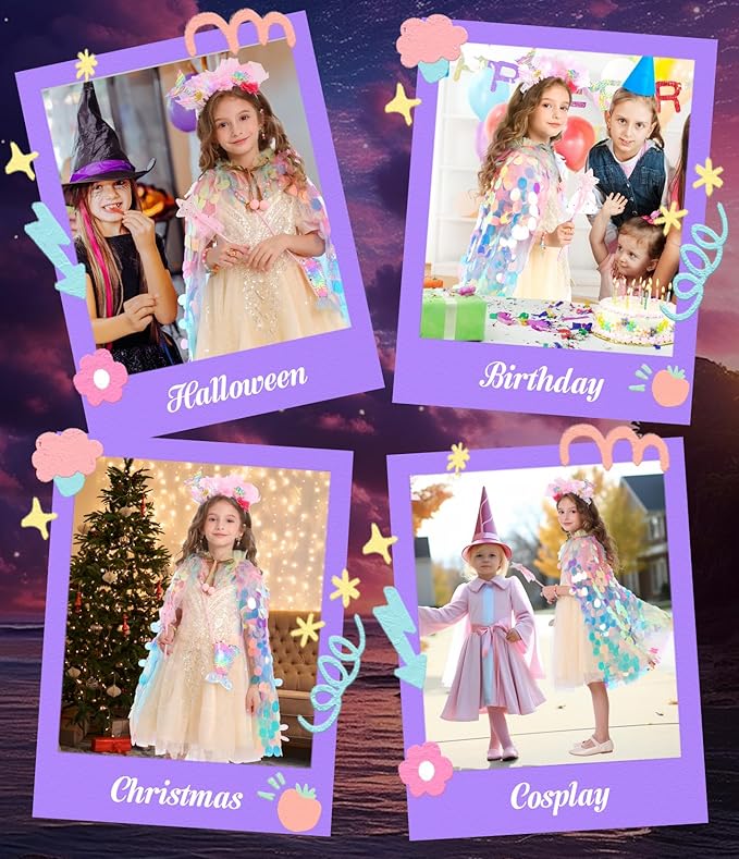 Princess Dress Up Toys Princess Dress Up Clothes Rainbow Mermaid Cape Kit 9 Pcs Gift Set for Little Girls 3-8 Years