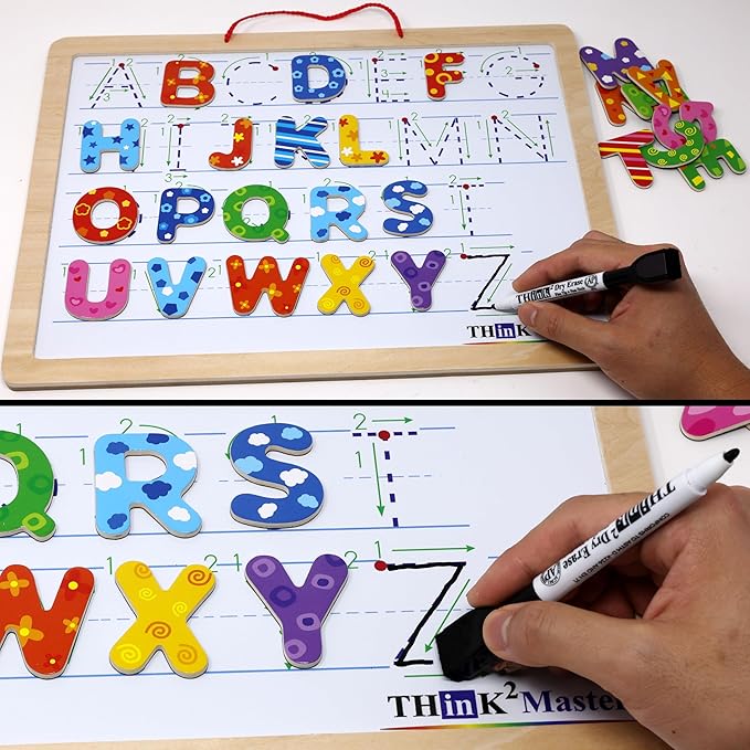 Think2Master Alphabet Whiteboard & Animal Puzzle (PreK, Kindergarten, 1st) for Families, Home School & Classrooms. Learn to Read & Write Size 14.5” x 10.5" (Animal Edition)