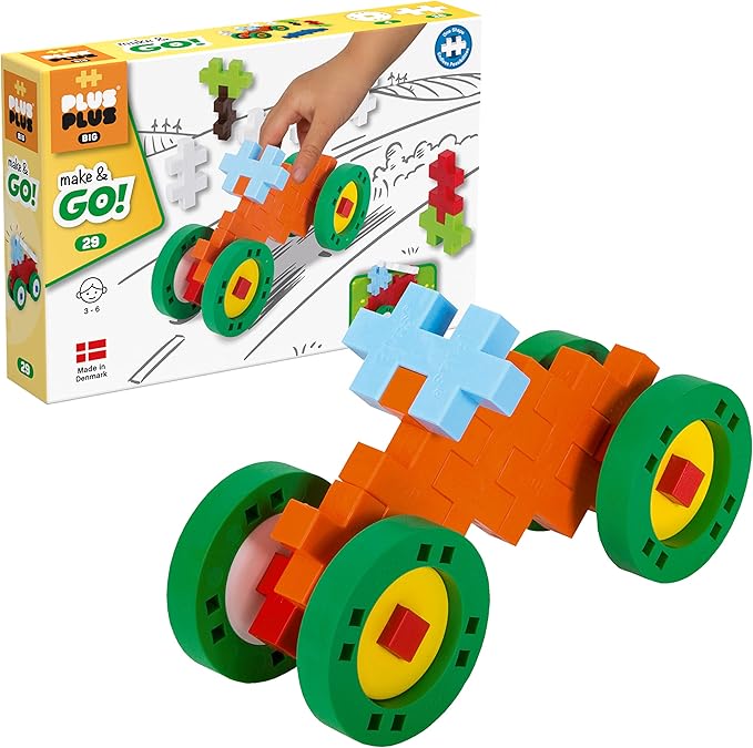 PLUS PLUS Big Make & GO 29 Pieces Construction Building Stem/Steam Toy, Interlocking Large Puzzle Blocks for Toddlers and Preschool