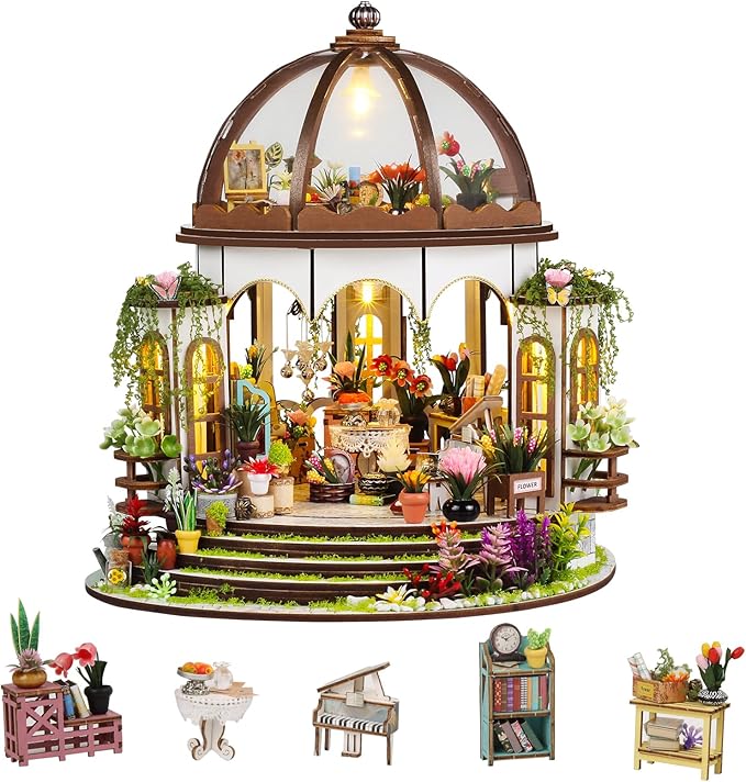 DIY Miniature House Kit,Tiny House Hanging Garden with Furniture & LED,DIY Dollhouse Miniature Kit for Adults Teen,Mini House Building kit,3D Wooden Craft Mini Model Kit,Birthday Gifts Home Decor