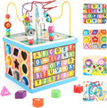 Qilay Wooden Activity Cube for Toddlers, 5 in 1 Multipurpose ABC-123 Abacus Early Educational Montessori Toys, Learning Toys for 3 Year Old | Bead Maze, Great for Boys Girls