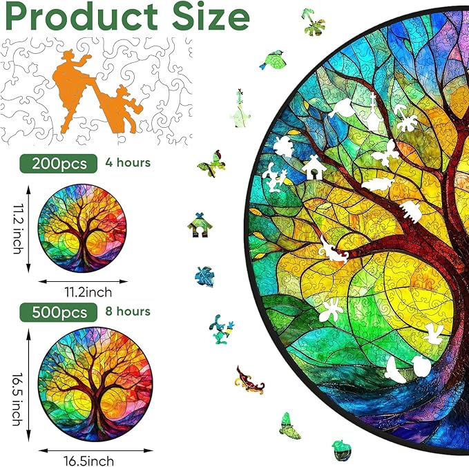 Ruikiyart Wooden Puzzles for Adults, 5MM 500 Pieces Colorful Tree Wooden Jigsaw Puzzles, Tree Puzzle Unique Shaped for Adults and Kids on Birthday, Thanksgiving, Family Puzzle Games (16.5"*16.5")