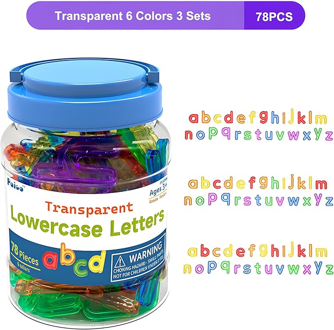 Translucent Lowercase Letters, 78 Pcs, Light Table Toys and Manipulatives for Kids