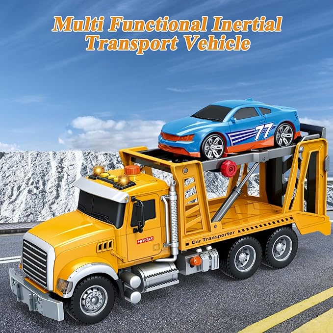 Mostop Toy Truck Transport Cars Carrier with Racing Car for Toddlers,15’’ Large Kids Toys for 4-8 Boys, Friction Powered Truck Vehicle Toy with Light & Sounds, Boys Girls Christmas Birthday Gifts