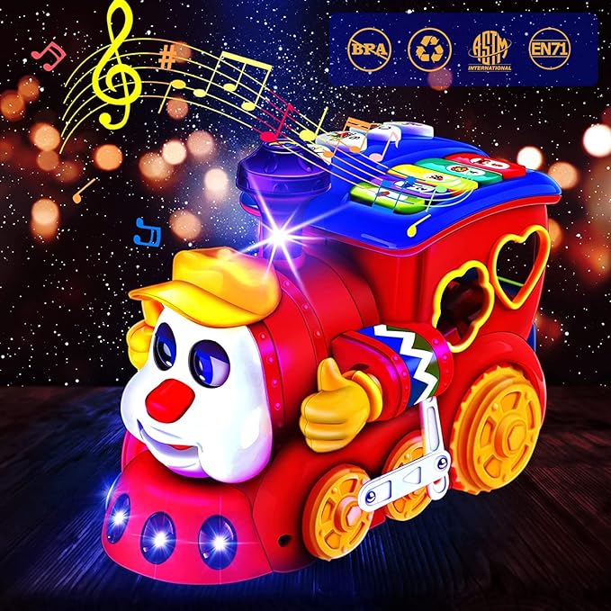 Baby Toys for 1 Year Old Boy Girl Gift Musical Train Baby Toys 6-12 12-18 Months,Early Educational Learning Montessori Kids Toys with Blocks/Light Toddler Christmas Birthday Gifts for 1 2 3 Year Old