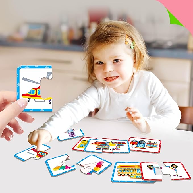 48 Vehicle Matching Puzzles, Self-Correcting Puzzle Match Game Educational Learning Activities for Toddlers, Preschool, Transportation-Themed Learning Games Toys for 3 Years Old