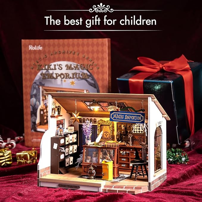 Rolife DIY Miniature House Kit Magic House, Tiny House Kit for Adult to Build, Mini House Making Kit with Furniture, Halloween for Family and Friend (Kiki's Magic Emporium)