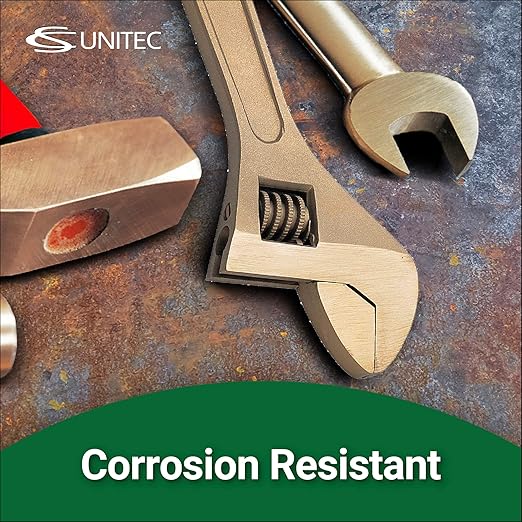 CS Unitec | Non-Sparking & Non-Magnetic Adjustable Wrench | 6in Aluminum Bronze Tool, TUV Certified & Beryllium Free