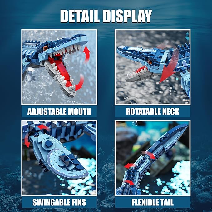 Mosasaurus Dinosaur Building Blocks Set, 805 PCS Dinosaur World Building Toy, Jurassic Ocean Animal Model Collection Toys for Home Decor, Birthday Gift for Adults Boys Age 8-12