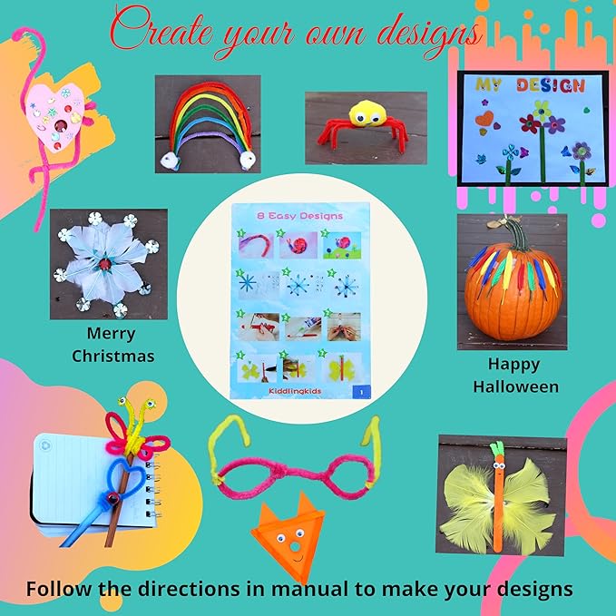 KiddlingKids Arts and Crafts Supplies Kits, DIY,Birthday Gifts, Home School, Toddler Kindergarten Activity Set, Pipecleaners, Pom Poms, Popsickle Sticks All in One for Boys and Girls Ages 4 5 6 7 8
