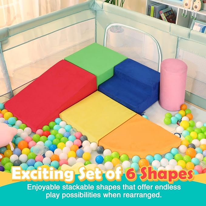 6-Piece Set Baby Foam Climbing Blocks for Toddlers - Baby Climbing Toys for Toddlers Indoor - Kids Soft Play Climbing for Toddlers - Velvet Foam Play Gym Playtime Corner Climber