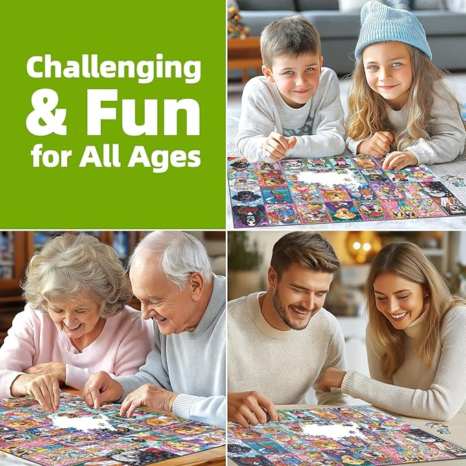 Dog Collage 1000 Piece Jigsaw Puzzle for Adults Colorful Pet Portrait Unique Fun Dogs Jigsaw Puzzles Challenging Funny Family Puzzle Perfect for Game Nights (27.5"x19.6")