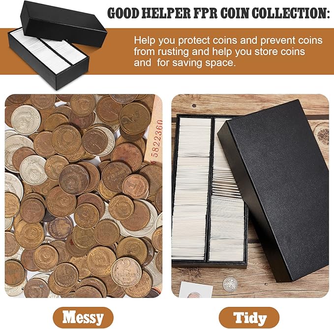 Henoyso 1 Pc Double Row Coin Box Holders for Collectors Storage Supplies Collecting Coin Cases, 9 x 2 x 2 Inch About Half Box Cases (Black)