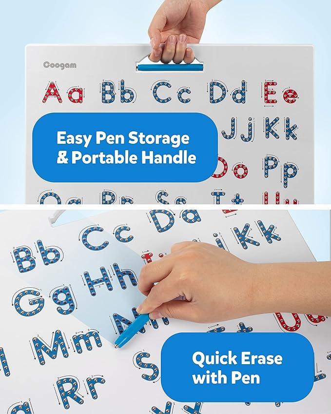 Coogam Magnetic Letters Practicing Board, Magnets Tracing ABC Alphabet Board Learning to Write Uppercase&Lowercase Educational Toy Fine Motor Montessori Gift for 3 4 5 Years Old Preschool Kids