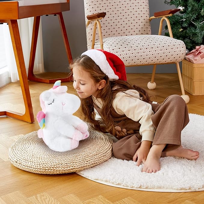 Athoinsu Musical Light up Unicorn Stuffed Animal Soft Furry Plush Toy with LED Night Lights Children's Day Birthday Gifts for Kids Toddler Girls,12''