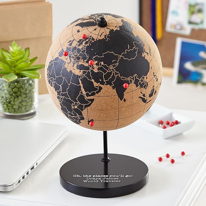 Let's Make Memories Personalized Cork Globe - The Places You'll Go - Graduation Gift - for Travel Lovers - Customize with Message - 7.5" Hx5.5 Dia