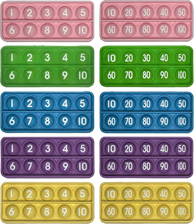 Ten Frame Pop Math Manipulatives - Set of 10 Silicone Fidget Toys for Kindergarten Classrooms - Engaging Educational Counting & Addition Toys for Kids 3 4 5 Years Old