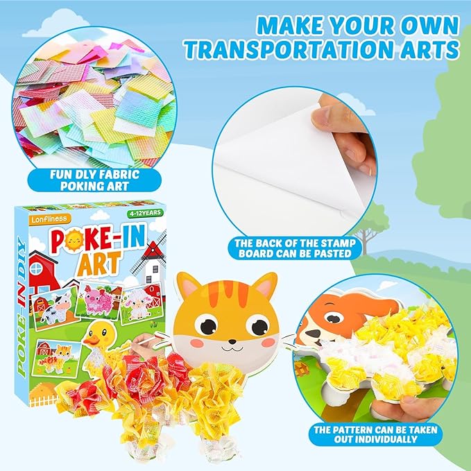 Lonfliness 8PCS Poke-in Craft and Art Kit for Kids Farm Animal Theme No-Mess Fabric Sewing Art Girl Boy 4-12 Puzzle Puncture Painting Farmhouse Sheep Toy Gift for Creative Activity Game Birthday Party