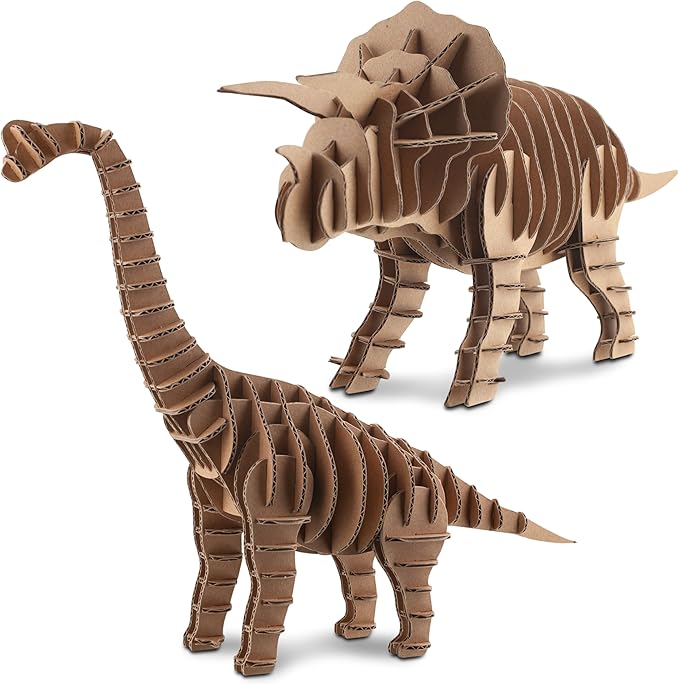 Cottify Dinosaur 3D Cardboard Puzzle - Fun 3D Puzzles for Adults & Kids, Easy to Assemble 3D Puzzle, Eco-Friendly, No Scissors or Glue Needed, Perfect Sustainable Gift (2-Pack)