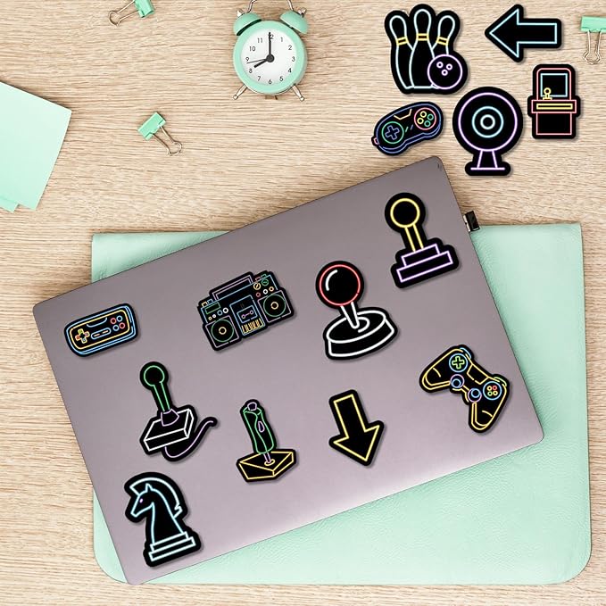 52 Pcs Glow in The Dark Neon Game Stickers for Kids, Water Bottle Stickers for Kids Vinyl Waterproof Gaming Laptop Decals for Teens Girls Boys