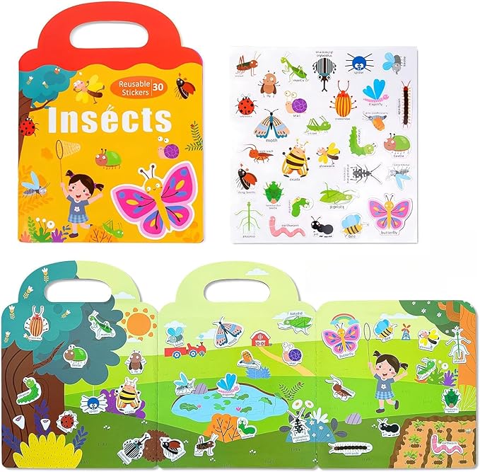 Magnetic Portable Playboard Insect Park Theme Reusable Sticker Book for Toddler, Refrigerator Magnet Educational Learning Toys Travel Stickers Activity Books for Kids Girls Boys Age 3+ Birthday Gifts