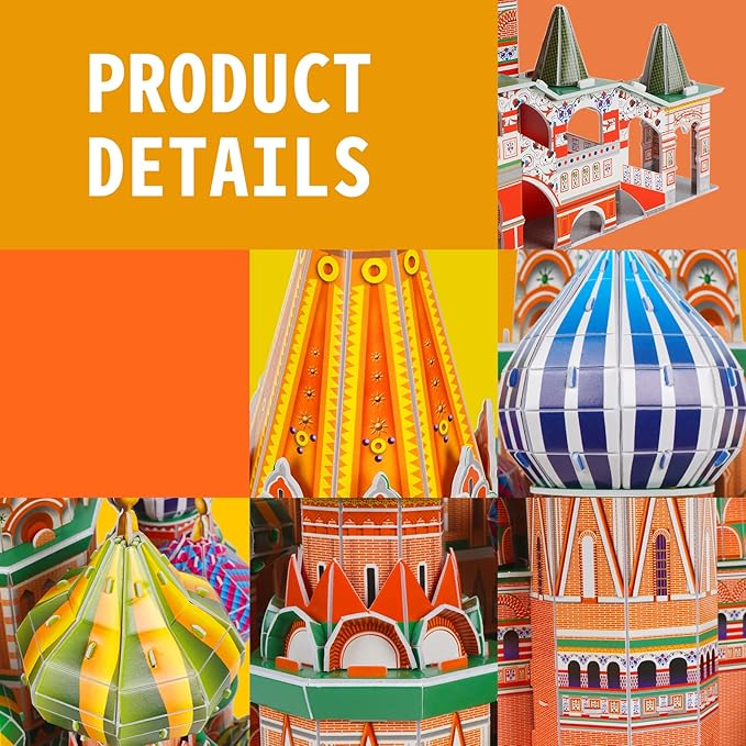 3D Puzzles for Adults & Kids St. Basil's Cathedral Building Set, Russia Cathedral Architecture Craft Model Kits, Educational 3D Jigsaw Puzzle Toy Birthday for Teens Boys Girls, 231 PCS