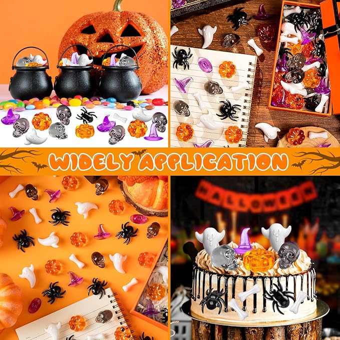 110 Pcs Halloween Vase Filler, Mini Acrylic Pumpkin Ghost Skull Spider Witch Hats Gems for Centerpieces Table Decorations, Halloween Sensory Bin Filler for DIY Crafts